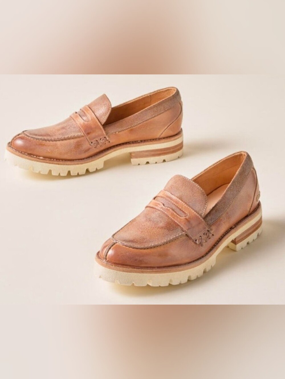 Bed Stu Women's Tan Suede & Leather Lug Sole Loafers
